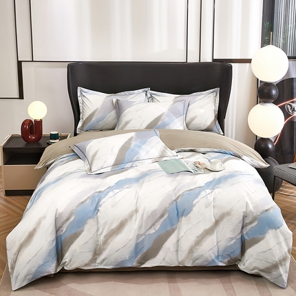 91家纺网 家纺一手货源 找家纺 雲归梦 2024新款全棉铂金棉数码印花四件套 时光笔墨 兰