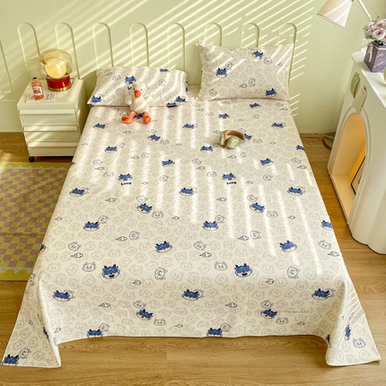 寐眠 2024新款全棉老粗布印花床单床盖 龙瑞蓝