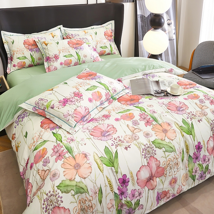 91家纺网 家纺一手货源 找家纺 雲归梦 2024新款全棉铂金棉数码印花四件套 最美相遇 白