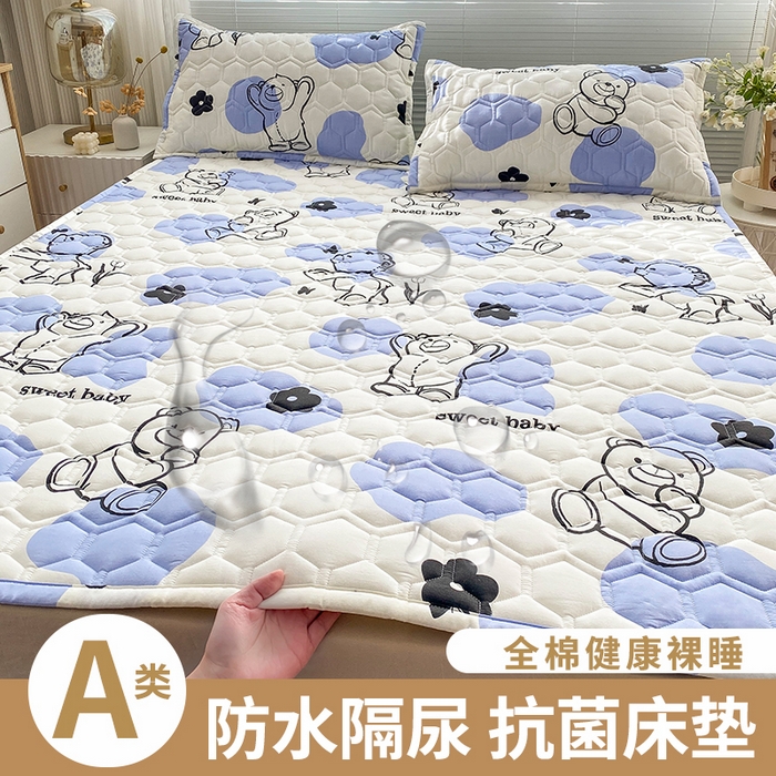 91家纺网 家纺一手货源 找家纺 恋绒家纺 2025新款A类纯棉（隔尿 防水）抗菌软床垫 奶油小熊