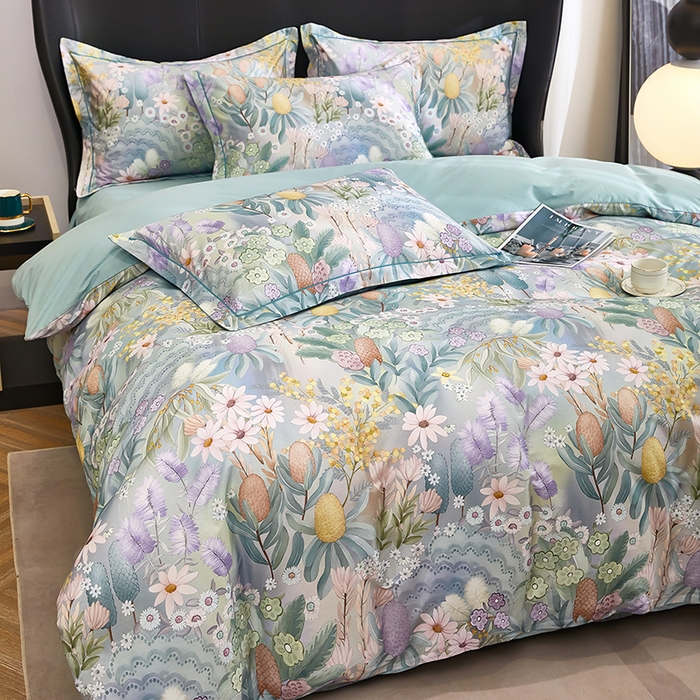 91家纺网 家纺一手货源 找家纺 雲归梦 2024新款全棉铂金棉数码印花四件套 洛香忆梦 绿