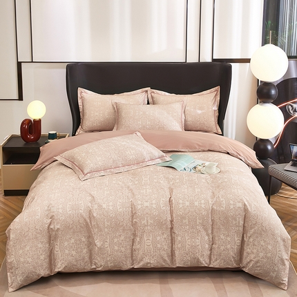 91家纺网 家纺一手货源 找家纺 雲归梦 2024新款全棉铂金棉数码印花四件套 欧时利 粉