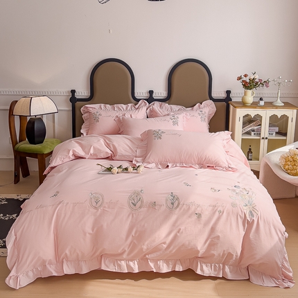 91家纺网 家纺一手货源 找家纺 （总）U品汇 A类全棉色织水洗棉刺绣花四件套纯棉100%韩版小清新