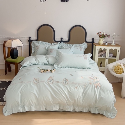 91家纺网 家纺一手货源 找家纺 （总）U品汇 A类全棉色织水洗棉刺绣花四件套纯棉100%韩版小清新