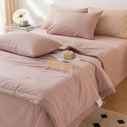 寐眠 2024新款全棉水洗棉刺绣夏被夏被四件套 杏仁豆沙