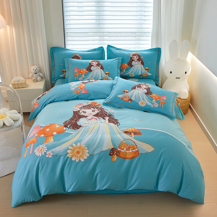 91家纺网 家纺一手货源 找家纺 启航家居 2025春夏直播爆款全棉大版印花四件套 少女时代兰