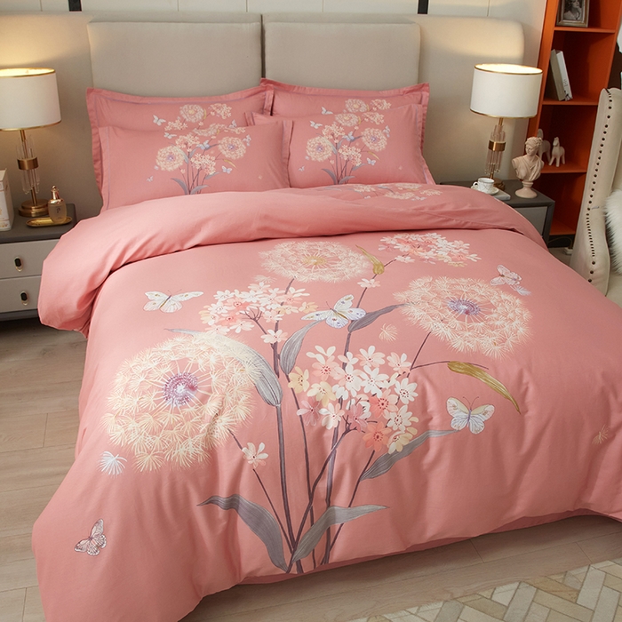 91家纺网 家纺一手货源 找家纺 启航家居 2025春夏直播爆款全棉大版印花四件套 兰亭若梦粉