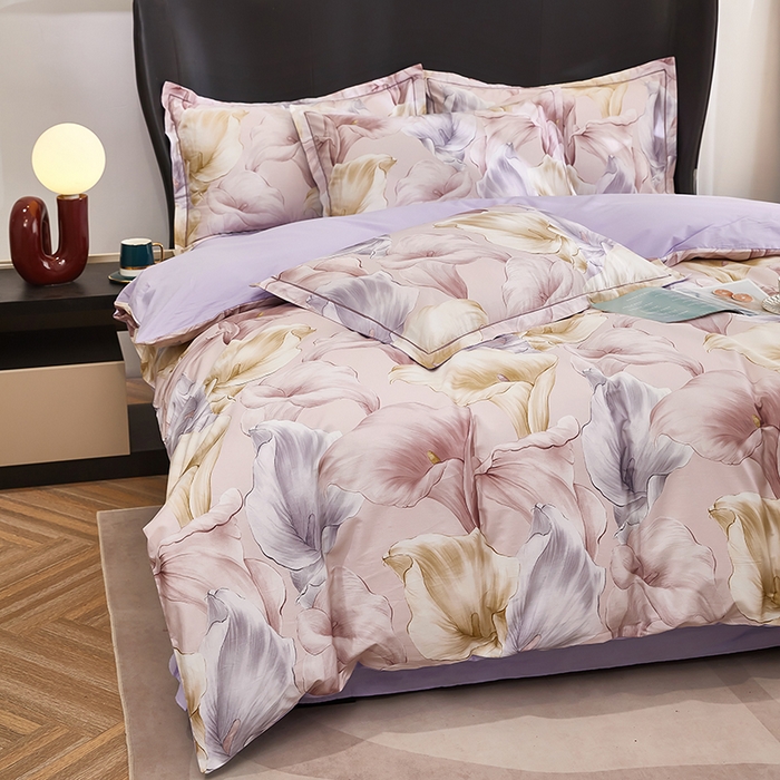 91家纺网 家纺一手货源 找家纺 雲归梦 2024新款全棉铂金棉数码印花四件套 步步生莲