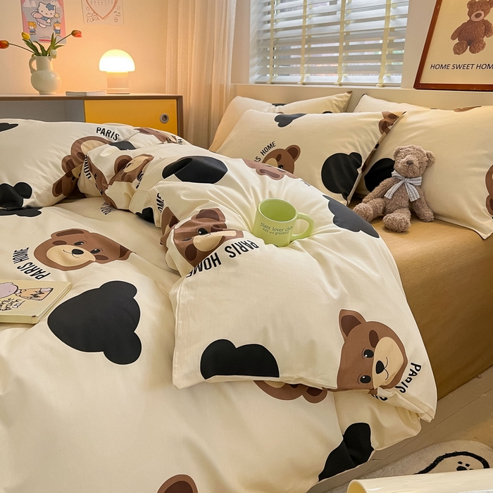 91家纺网 家纺一手货源 找家纺 蓝邻家纺 2024新款全棉印花萌趣类四件套 呆萌熊