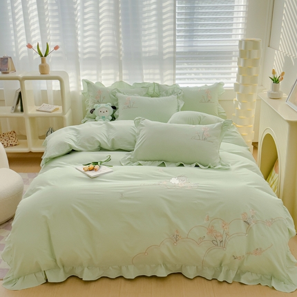 91家纺网 家纺一手货源 找家纺 （总）U品汇 A类全棉色织水洗棉刺绣花四件套纯棉100%韩版小清新