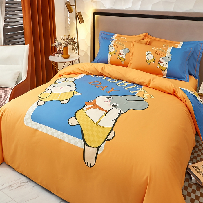 91家纺网 家纺一手货源 找家纺 雲归梦 2024新款全棉活性13372印花四件套 波比兔-桔