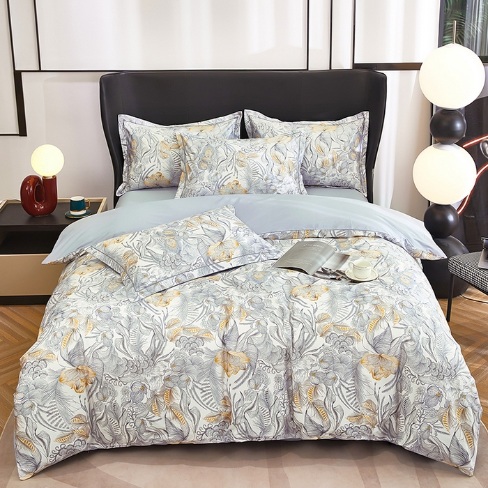 91家纺网 家纺一手货源 找家纺 雲归梦 2024新款全棉铂金棉数码印花四件套 共舞 灰