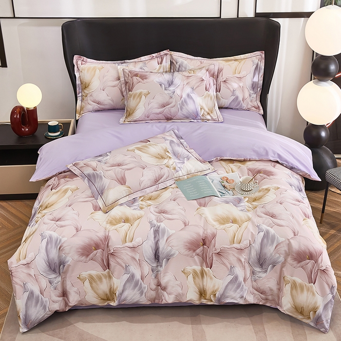 91家纺网 家纺一手货源 找家纺 雲归梦 2024新款全棉铂金棉数码印花四件套 步步生莲