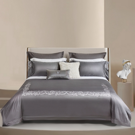 91家纺网 家纺一手货源 找家纺 时亿家居 2024新款140支长绒棉四件套半岛日记 半岛日记-高级灰