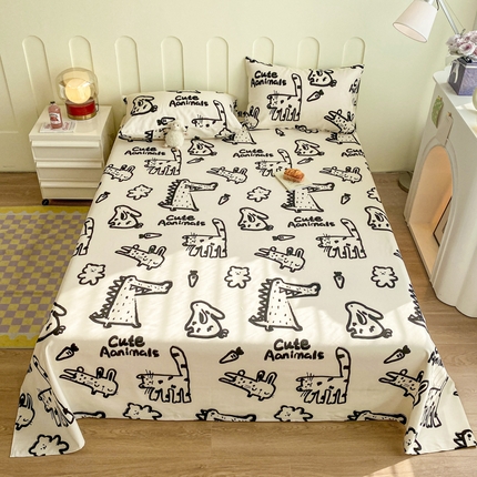 寐眠 2024新款全棉老粗布印花床单床盖 涂鸦恐龙