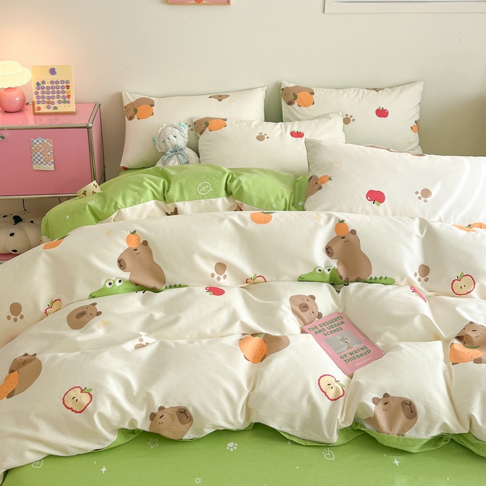 91家纺网 家纺一手货源 找家纺 蓝邻家纺 2024新款全棉印花萌趣类四件套 皮卡