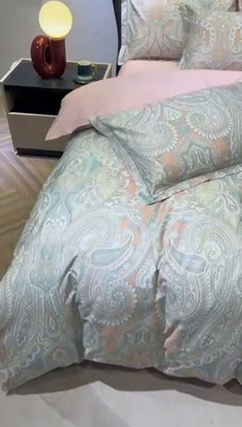 91家纺网 家纺一手货源 找家纺 雲归梦 2024新款全棉铂金棉数码印花四件套 凝远 桔