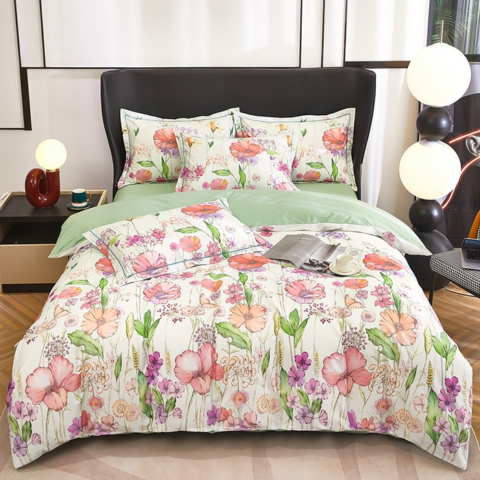 91家纺网 家纺一手货源 找家纺 雲归梦 2024新款全棉铂金棉数码印花四件套 最美相遇 白