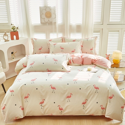 雲归梦 2024新款全棉活性13372印花四件套 火烈鸟 米