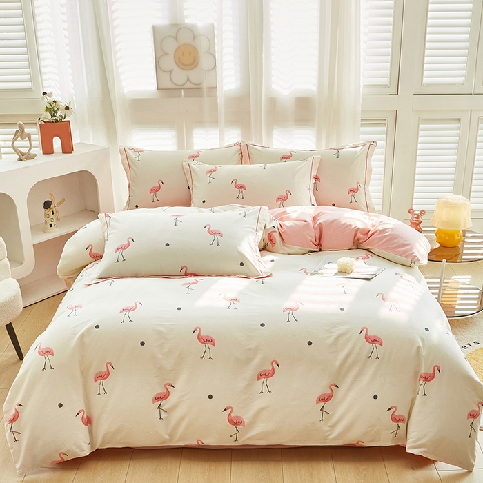 91家纺网 家纺一手货源 找家纺 雲归梦 2024新款全棉活性13372印花四件套 火烈鸟 米