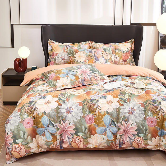 91家纺网 家纺一手货源 找家纺 雲归梦 2024新款全棉铂金棉数码印花四件套 花的嫁纱