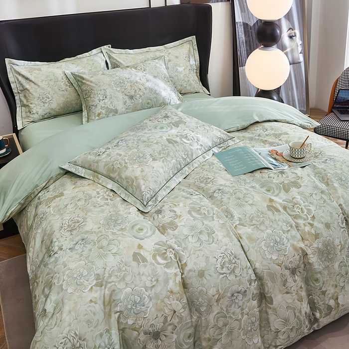 91家纺网 家纺一手货源 找家纺 雲归梦 2024新款全棉铂金棉数码印花四件套 雅韵怡香  灰