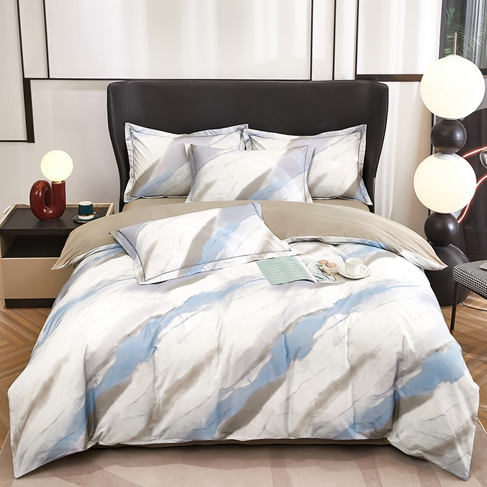 91家纺网 家纺一手货源 找家纺 雲归梦 2024新款全棉铂金棉数码印花四件套 时光笔墨 兰