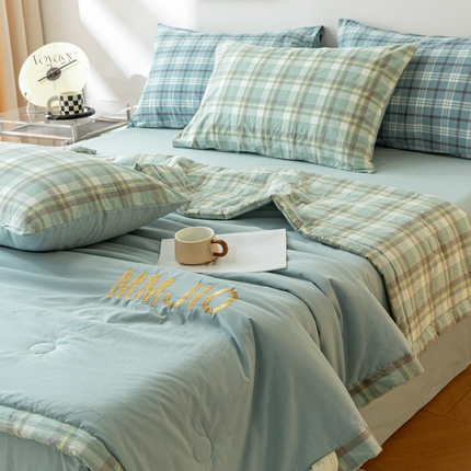 寐眠 2024新款全棉水洗棉刺绣夏被夏被四件套 海盐薄荷