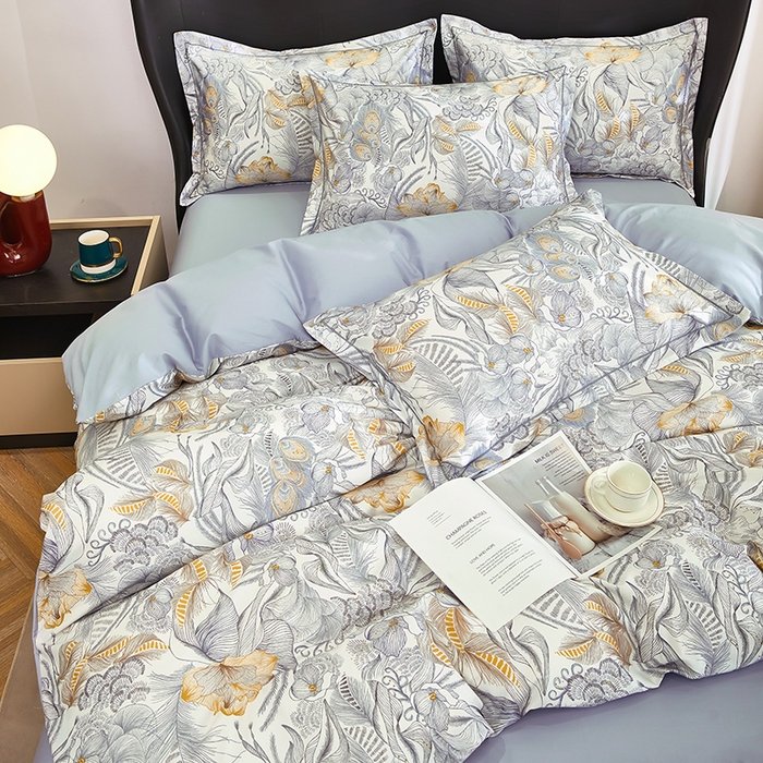 91家纺网 家纺一手货源 找家纺 雲归梦 2024新款全棉铂金棉数码印花四件套 共舞 灰