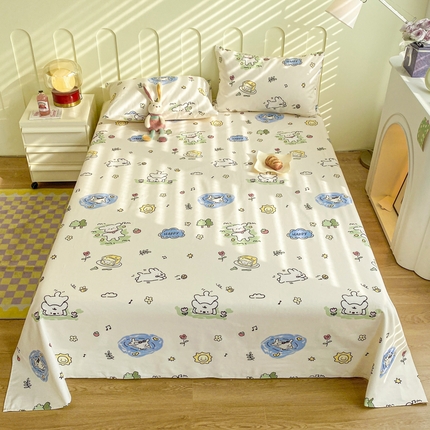 寐眠 2024新款全棉老粗布印花床单床盖 开心狗狗