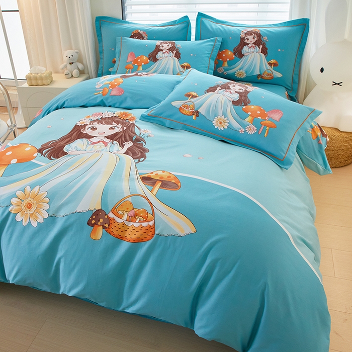 91家纺网 家纺一手货源 找家纺 启航家居 2025春夏直播爆款全棉大版印花四件套 少女时代兰