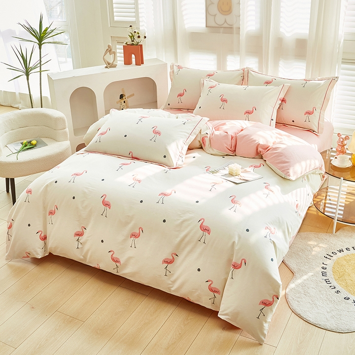 91家纺网 家纺一手货源 找家纺 雲归梦 2024新款全棉活性13372印花四件套 火烈鸟 米