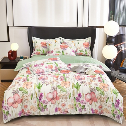 雲归梦 2024新款全棉铂金棉数码印花四件套 最美相遇 白