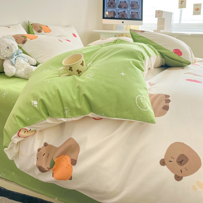 91家纺网 家纺一手货源 找家纺 蓝邻家纺 2024新款全棉印花萌趣类四件套 皮卡