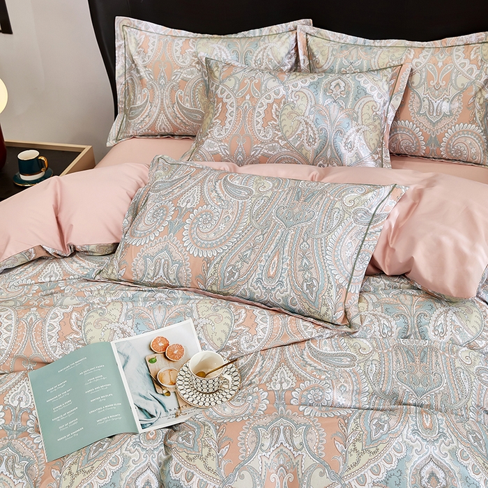 91家纺网 家纺一手货源 找家纺 雲归梦 2024新款全棉铂金棉数码印花四件套 凝远 桔