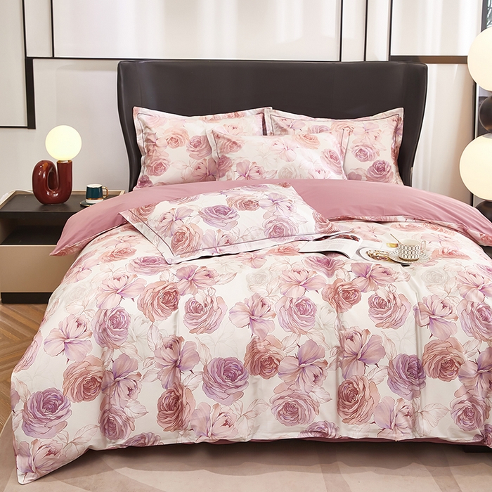 91家纺网 家纺一手货源 找家纺 雲归梦 2024新款全棉铂金棉数码印花四件套 粉妆梦媛 粉