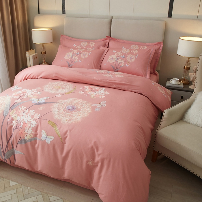 91家纺网 家纺一手货源 找家纺 启航家居 2025春夏直播爆款全棉大版印花四件套 兰亭若梦粉