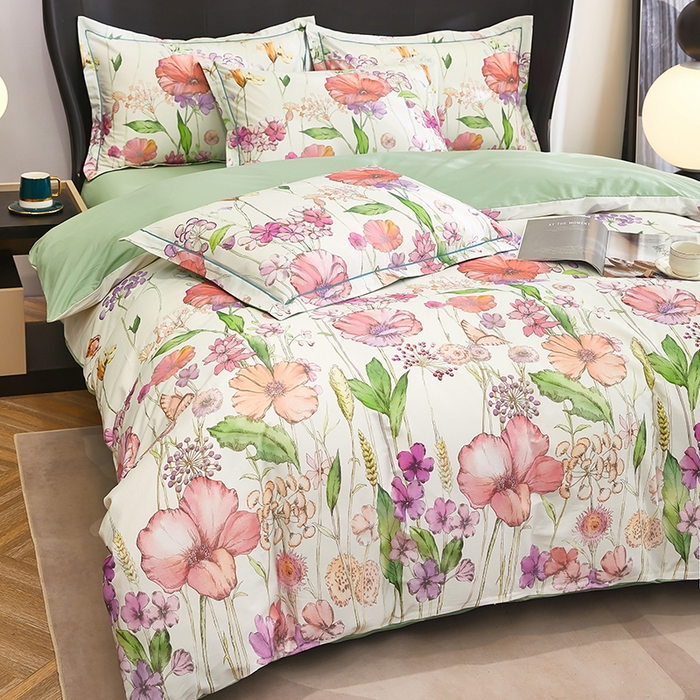 91家纺网 家纺一手货源 找家纺 雲归梦 2024新款全棉铂金棉数码印花四件套 最美相遇 白