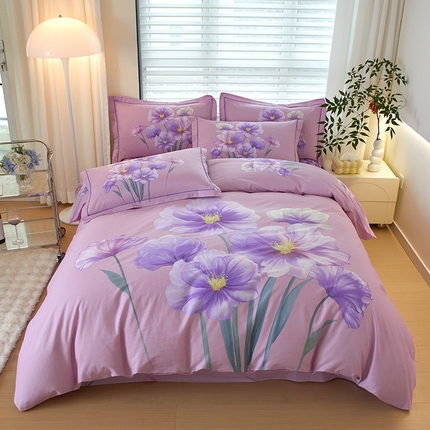 启航家居 2025春夏直播爆款全棉大版印花四件套 幸福晴天粉