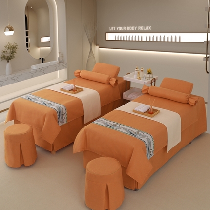 卡伦依诺 2024新款床罩四件套专用高端洗头床带洞床套定制 丝羽-竹柿橙