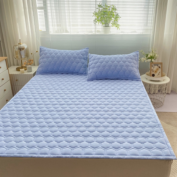 91家纺网 家纺一手货源 找家纺 恋绒家纺 2025新款A类纯棉（隔尿 防水）抗菌软床垫 清新蓝