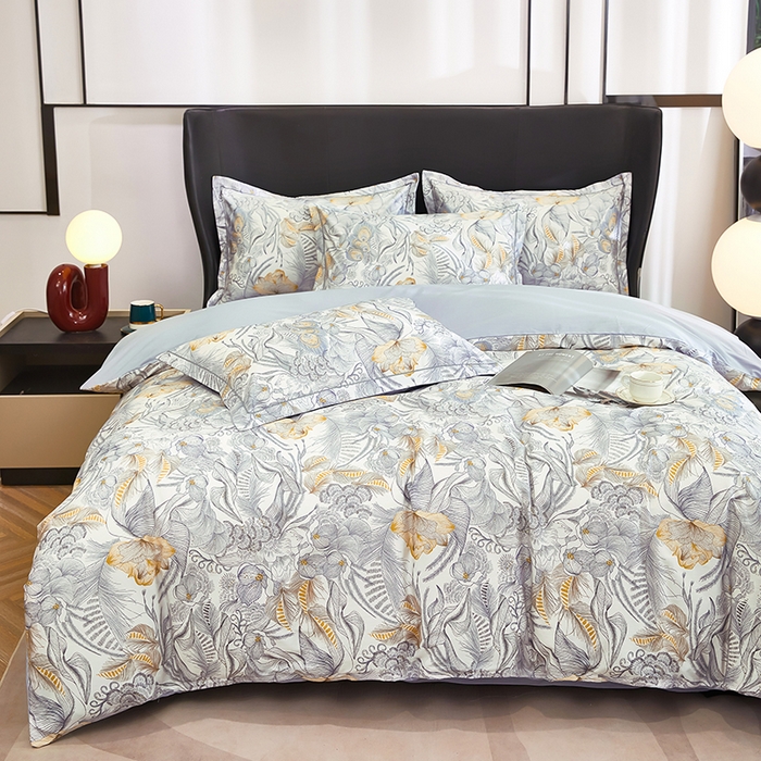 91家纺网 家纺一手货源 找家纺 雲归梦 2024新款全棉铂金棉数码印花四件套 共舞 灰