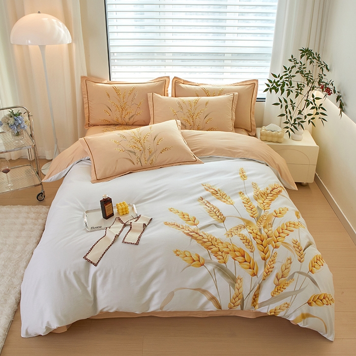 91家纺网 家纺一手货源 找家纺 启航家居 2025春夏直播爆款全棉大版印花四件套 麦言米