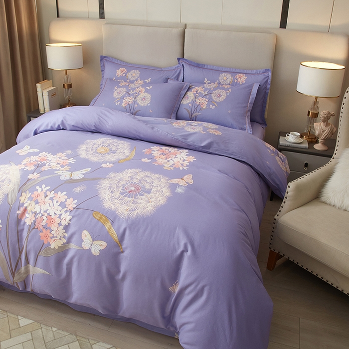 91家纺网 家纺一手货源 找家纺 启航家居 2025春夏直播爆款全棉大版印花四件套 兰亭若梦紫