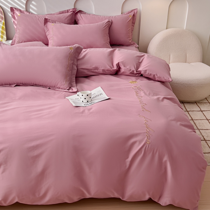 91家纺网 家纺一手货源 找家纺 U品汇 A类全棉色织水洗棉刺绣花四件套纯棉100%床单被套 可可小香-雅朵粉