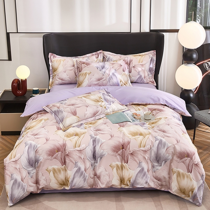 91家纺网 家纺一手货源 找家纺 雲归梦 2024新款全棉铂金棉数码印花四件套 步步生莲