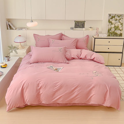 91家纺网 家纺一手货源 找家纺 （总）U品汇 A类全棉色织水洗棉刺绣花四件套纯棉100%床单被套