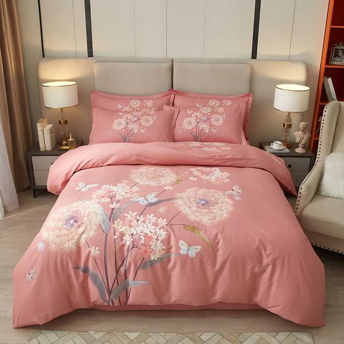 91家纺网 家纺一手货源 找家纺 启航家居 2025春夏直播爆款全棉大版印花四件套 兰亭若梦粉