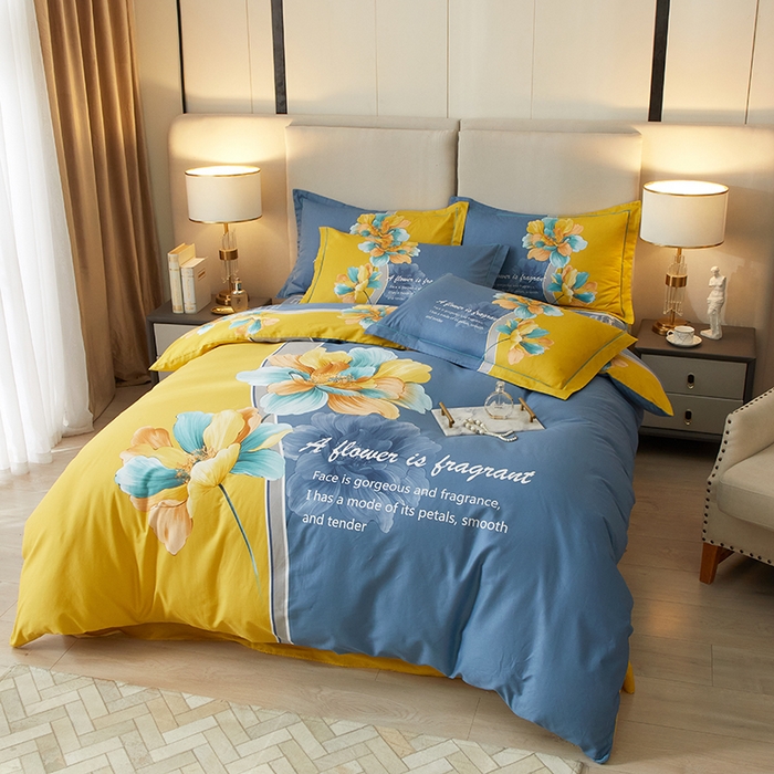 91家纺网 家纺一手货源 找家纺 启航家居 2025春夏直播爆款全棉大版印花四件套 沐雅清风兰