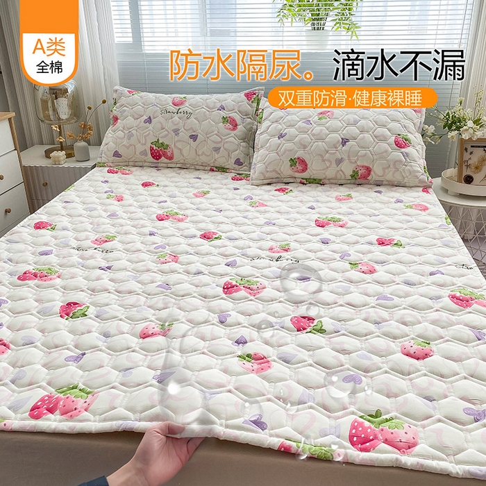 91家纺网 家纺一手货源 找家纺 恋绒家纺 2025新款A类纯棉（隔尿 防水）抗菌软床垫 水晶草莓
